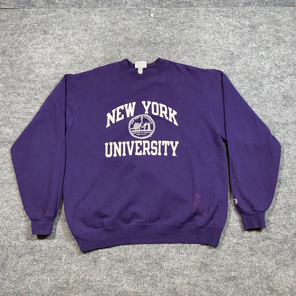 Champion NYU New York University Sweatshirt Purple Mens Large Crewneck Pullover